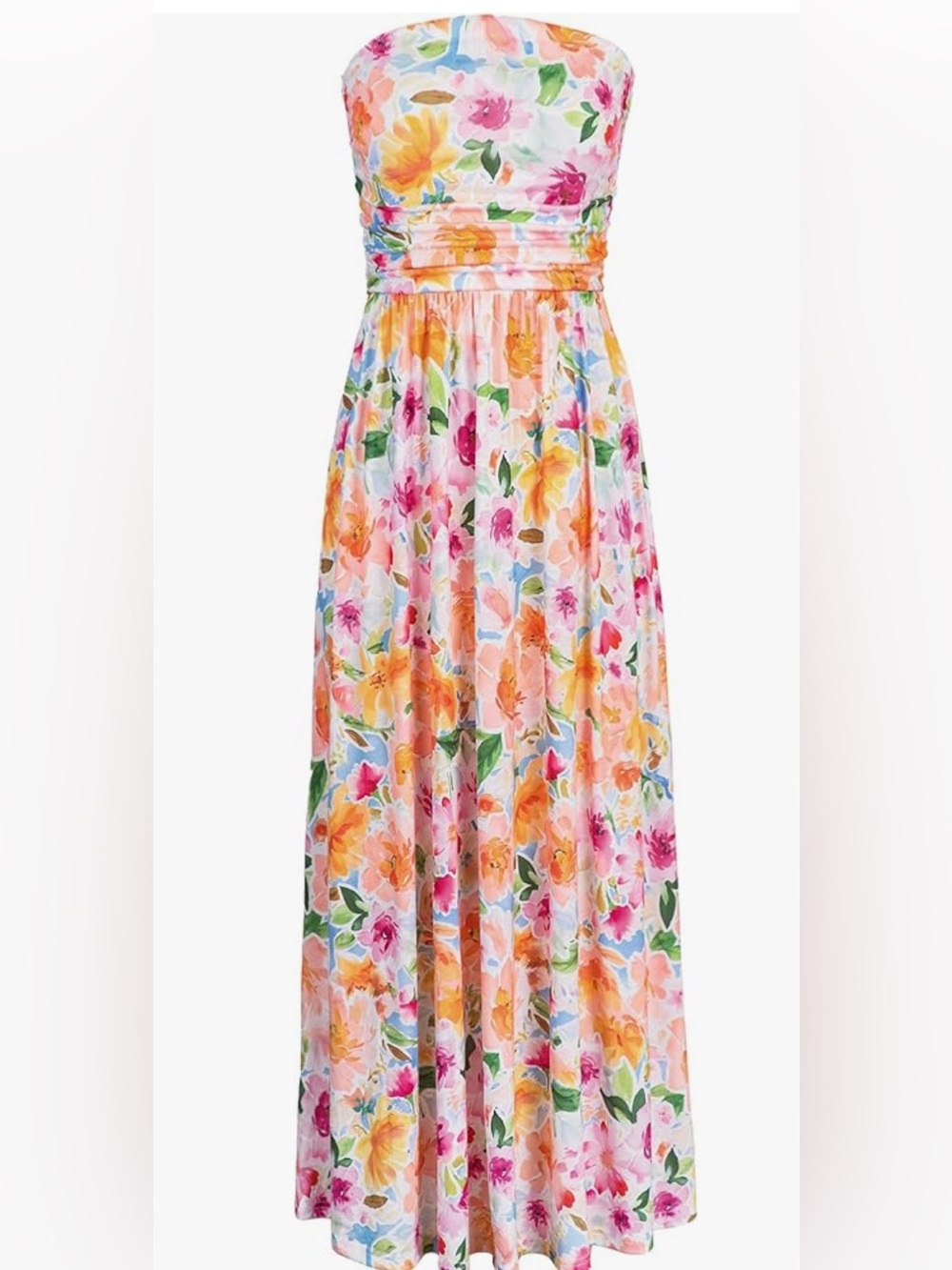 Floral Watercolor maxi Dress in Pink, Orange & Green